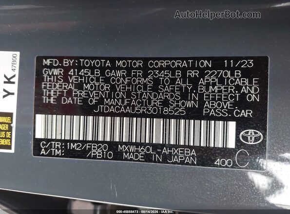 JTDACAAU5R3018525 2024 TOYOTA PRIUS Gray Engine compartment view