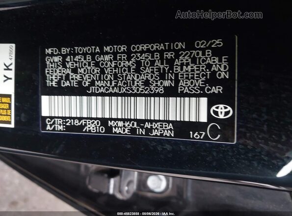 JTDACAAUXS3052398 2025 TOYOTA PRIUS Черный Вид подкапотного пространства