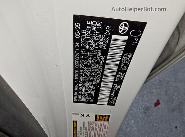 JTDACACU3S3049646 2025 TOYOTA PRIUS White Widok komory silnika