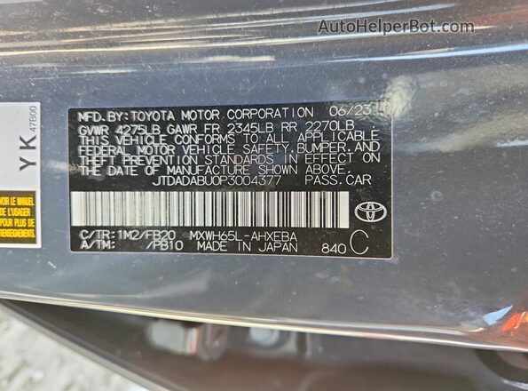 JTDADABU0P3004377 2023 TOYOTA PRIUS Gray Engine compartment view