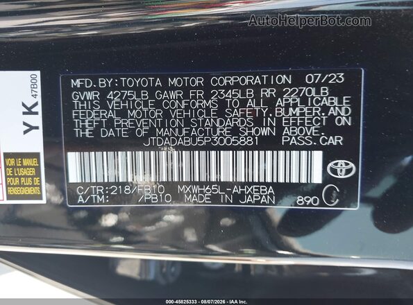 JTDADABU5P3005881 2023 TOYOTA PRIUS Черный Вид подкапотного пространства