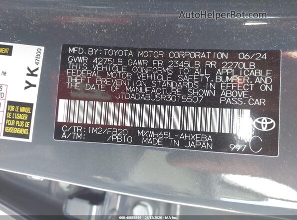 JTDADABU5R3015507 2024 TOYOTA PRIUS Серый Вид подкапотного пространства