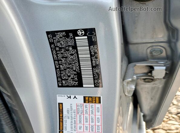 JTDADABUXS3026752 2025 TOYOTA PRIUS Silver VIN sticker view