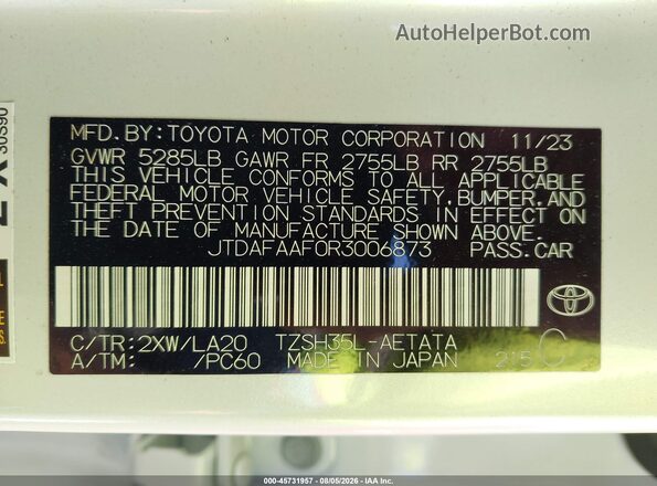 JTDAFAAF0R3006873 2024 TOYOTA CROWN White Engine compartment view