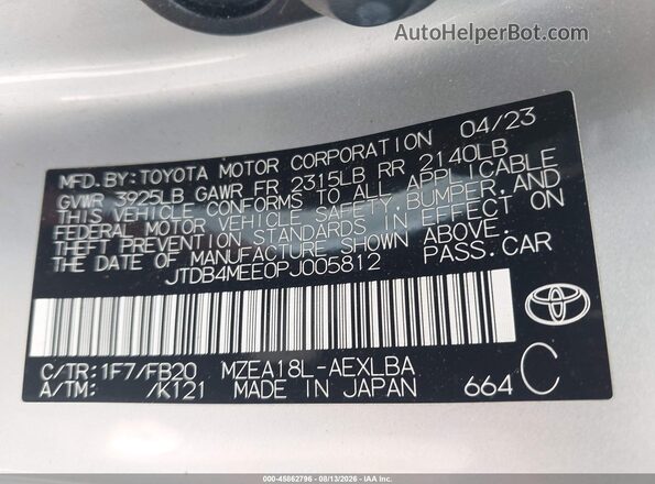 JTDB4MEE0PJ005812 2023 TOYOTA COROLLA Silver ძრავის განყოფილების ხედი