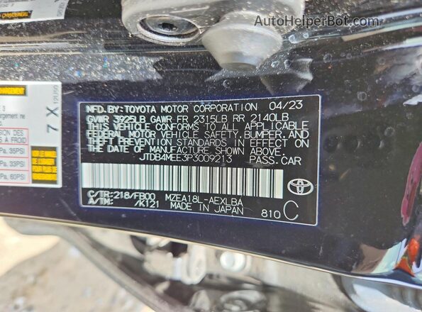 JTDB4MEE3P3009213 2023 TOYOTA COROLLA Black Engine compartment view