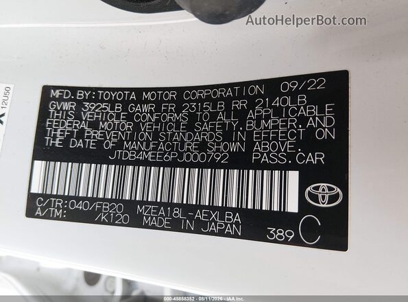 JTDB4MEE6PJ000792 2023 TOYOTA COROLLA White Vista del compartimento del motor