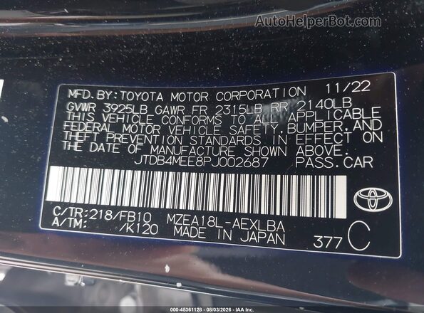 JTDB4MEE8PJ002687 2023 TOYOTA COROLLA Black Widok komory silnika