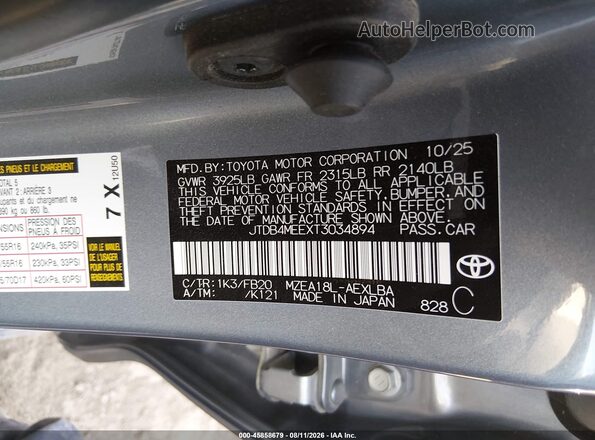 JTDB4MEEXT3034894 2026 TOYOTA COROLLA Blue Вид підкапотного простору