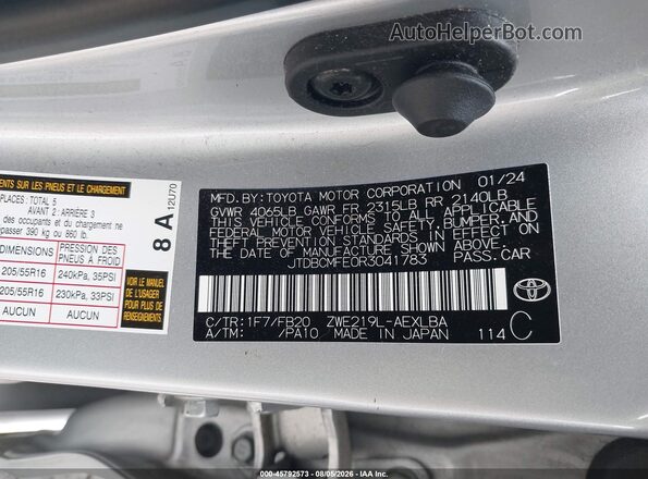 JTDBCMFE0R3041783 2024 TOYOTA COROLLA Silver Շարժիչի բաժամունքի տեսք