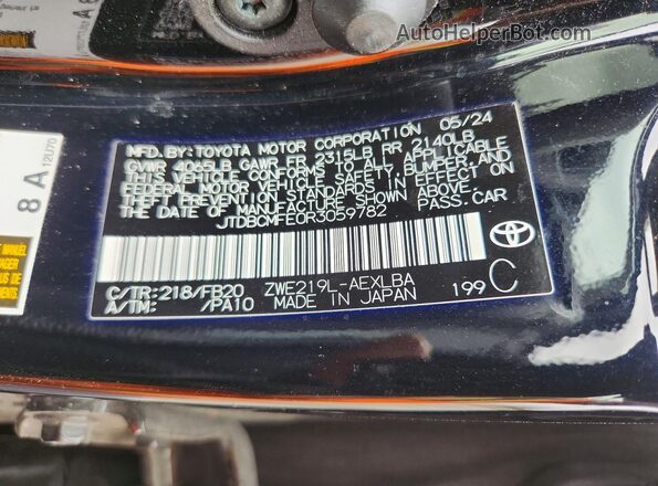JTDBCMFE0R3059782 2024 TOYOTA COROLLA Black Вид підкапотного простору