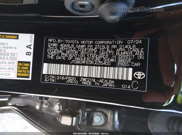 JTDBCMFE0RJ035400 2024 TOYOTA COROLLA Черный Вид подкапотного пространства