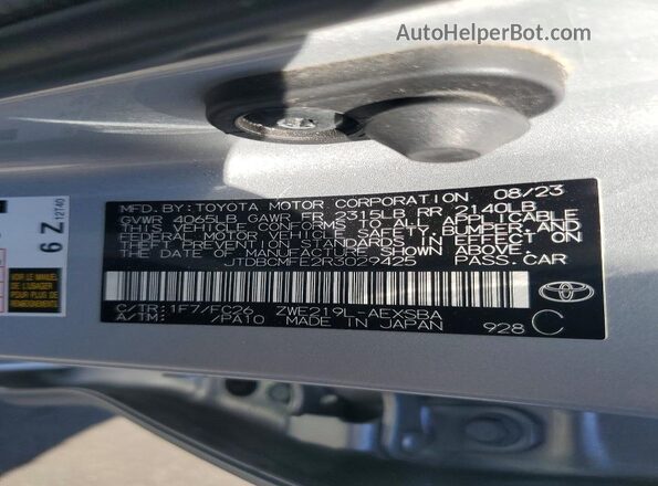 JTDBCMFE2R3029425 2024 TOYOTA COROLLA Серебряный Вид наклейки с VIN-кодом