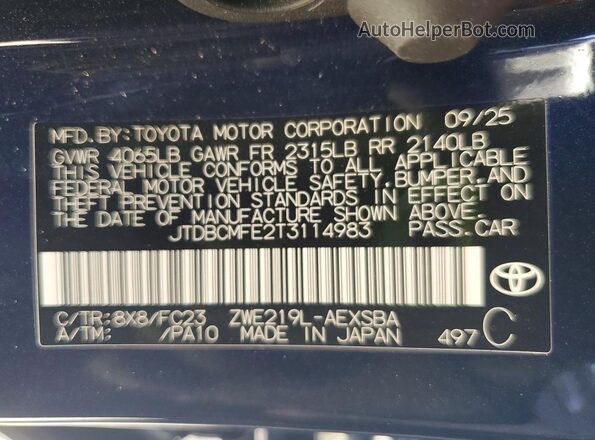 JTDBCMFE2T3114983 2026 TOYOTA COROLLA Blue Widok komory silnika
