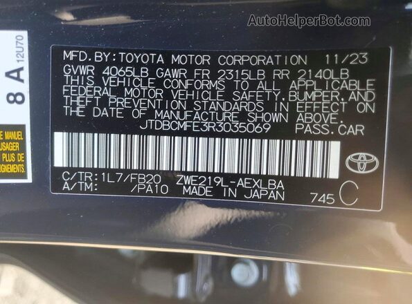 JTDBCMFE3R3035069 2024 TOYOTA COROLLA Gray Engine compartment view