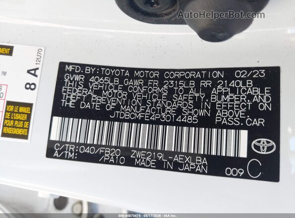 JTDBCMFE4P3014485 2023 TOYOTA COROLLA White Շարժիչի բաժամունքի տեսք