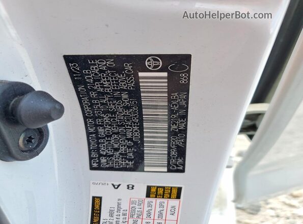 JTDBCMFE4R3036151 2024 TOYOTA COROLLA White ძრავის განყოფილების ხედი