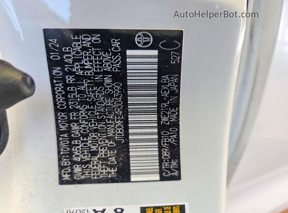 JTDBCMFE4R3043990 2024 TOYOTA COROLLA White VIN კოდის სტიკერის ხედი