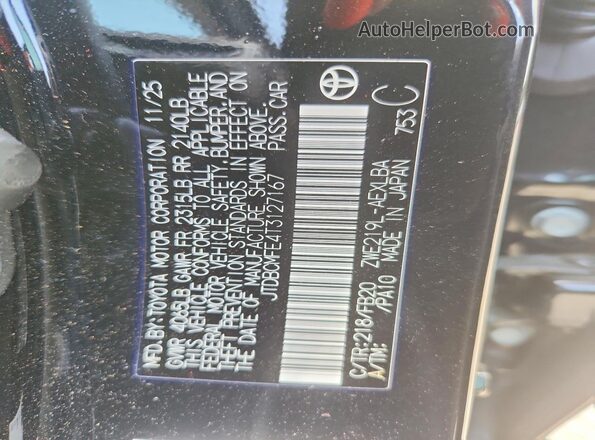 JTDBCMFE4T3127167 2026 TOYOTA COROLLA Black Widok naklejki z numerem VIN