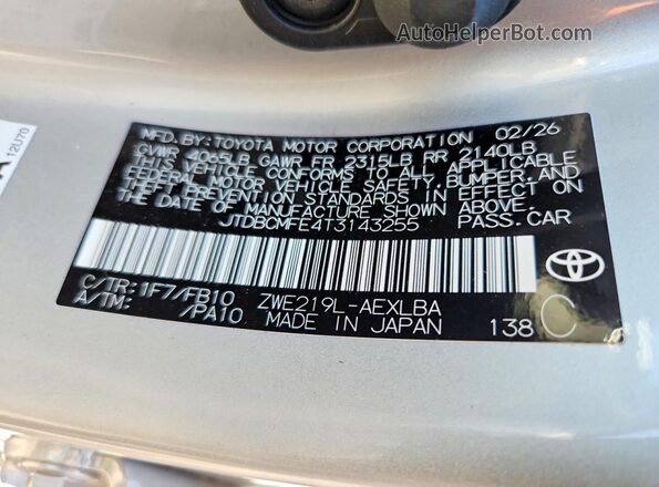 JTDBCMFE4T3143255 2026 TOYOTA COROLLA Silver Engine compartment view