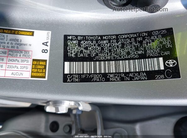 JTDBCMFE7SJ044956 2025 TOYOTA COROLLA Silver Widok komory silnika