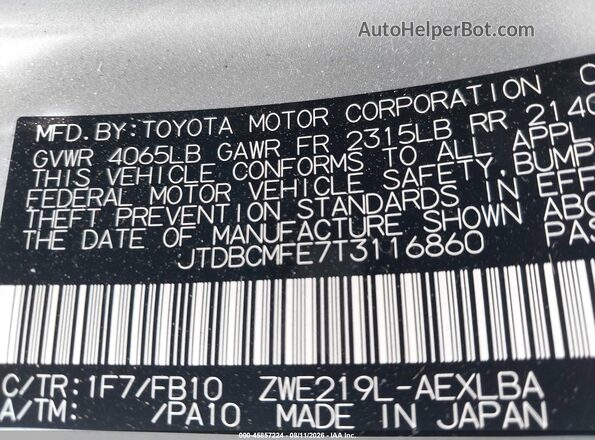 JTDBCMFE7T3116860 2026 TOYOTA COROLLA HYBRID Silver ძრავის განყოფილების ხედი