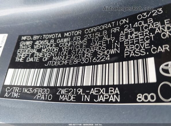JTDBCMFE8P3016224 2023 TOYOTA COROLLA Blue Widok komory silnika