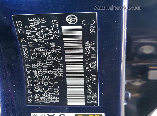 JTDBCMFE9PJ015613 2023 TOYOTA COROLLA Blue Vista del compartimento del motor