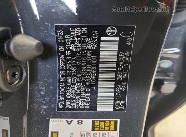 JTDBCMFEXP3011011 2023 TOYOTA COROLLA Charcoal VIN კოდის სტიკერის ხედი