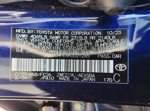JTDBCMFEXRJ021245 2024 TOYOTA COROLLA Blue Vista del compartimento del motor