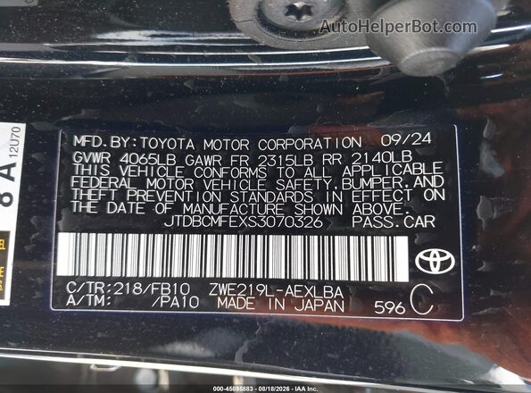 JTDBCMFEXS3070326 2025 TOYOTA COROLLA Black Widok komory silnika