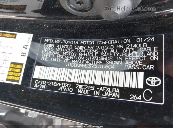 JTDBDMHE3R3010604 2024 TOYOTA COROLLA Black ძრავის განყოფილების ხედი