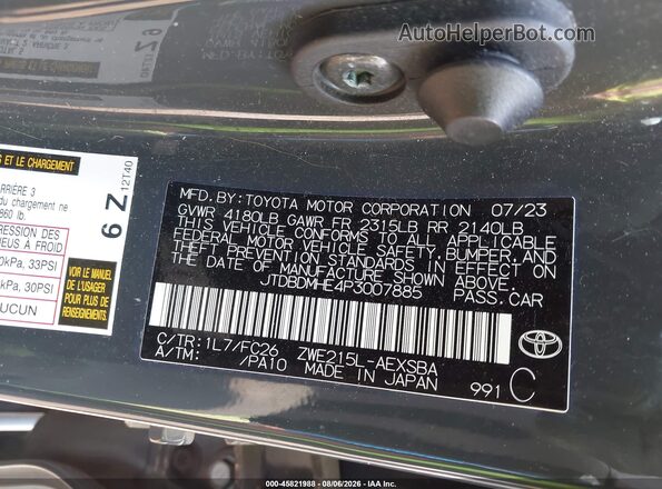 JTDBDMHE4P3007885 2023 TOYOTA COROLLA Gray ძრავის განყოფილების ხედი