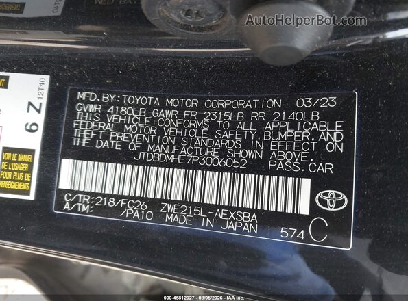 JTDBDMHE7P3006052 2023 TOYOTA COROLLA Black Widok komory silnika