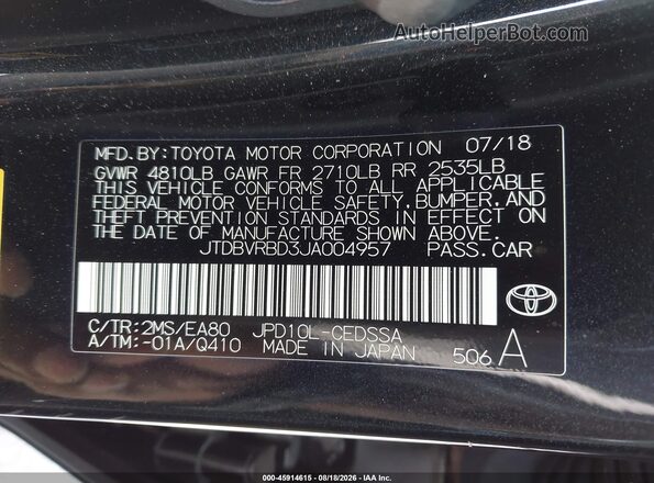 JTDBVRBD3JA004957 2018 TOYOTA MIRAI Black Շարժիչի բաժամունքի տեսք