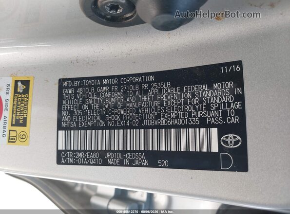 JTDBVRBD6HA001335 2017 TOYOTA MIRAI Gray Widok komory silnika