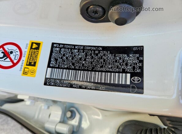 JTDBVRBD9HA002818 2017 TOYOTA MIRAI White Вид підкапотного простору