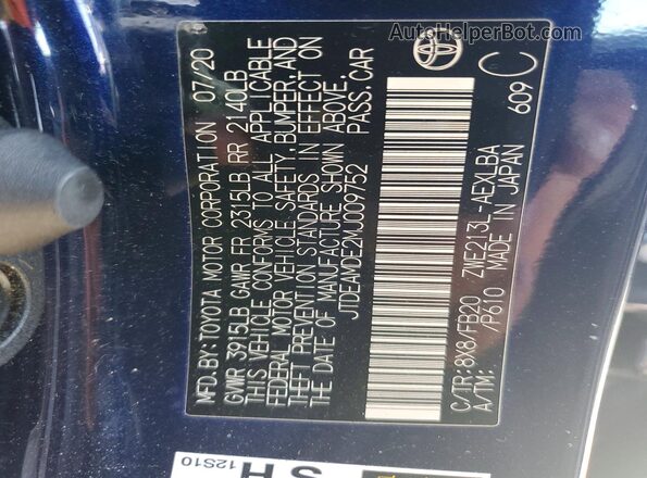 JTDEAMDE2MJ009752 2021 TOYOTA COROLLA Blue Vista del compartimento del motor