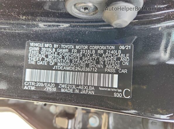 JTDEAMDE2NJ036712 2022 TOYOTA COROLLA Black ძრავის განყოფილების ხედი
