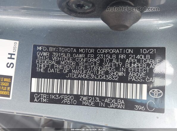 JTDEAMDE3NJ043832 2022 TOYOTA COROLLA Turquoise Vista del compartimento del motor
