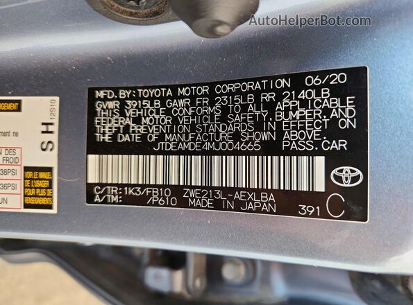 JTDEAMDE4MJ004665 2021 TOYOTA COROLLA Синий Вид подкапотного пространства