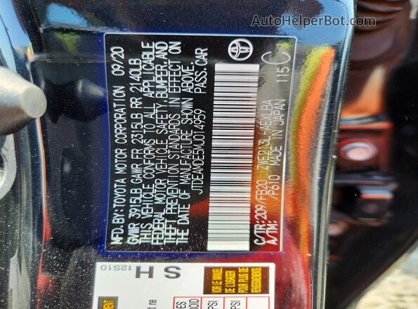 JTDEAMDE5MJ014959 2021 TOYOTA COROLLA Black Вид підкапотного простору