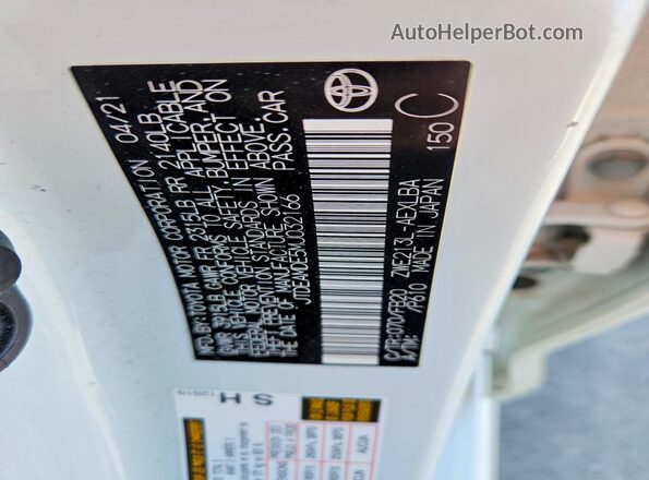 JTDEAMDE5MJ032166 2021 TOYOTA COROLLA White VIN կոդի պիտակի տեսք