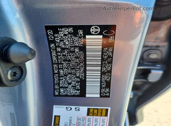 JTDEPMAE0MJ164609 2021 TOYOTA COROLLA Blue Vista de la etiqueta del VIN