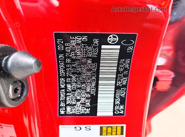 JTDEPMAE0MJ174055 2021 TOYOTA COROLLA Красный Вид подкапотного пространства