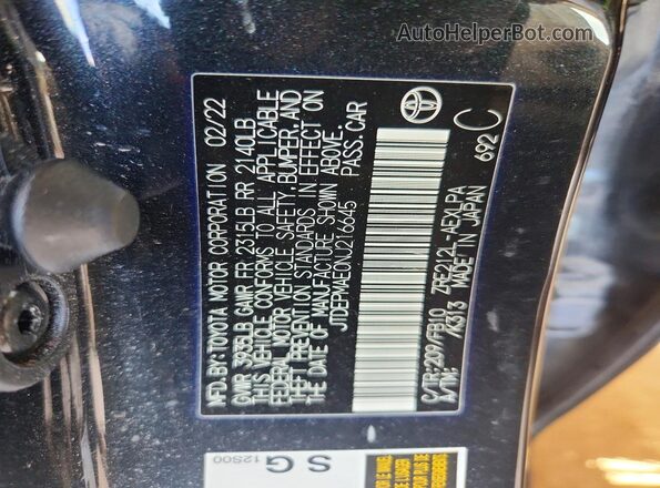JTDEPMAE0NJ216645 2022 TOYOTA COROLLA Black ძრავის განყოფილების ხედი