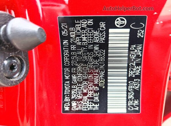 JTDEPMAE1MJ188322 2021 TOYOTA COROLLA Red Widok komory silnika