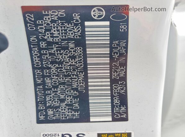 JTDEPMAE1N3030388 2022 TOYOTA COROLLA White Вид підкапотного простору
