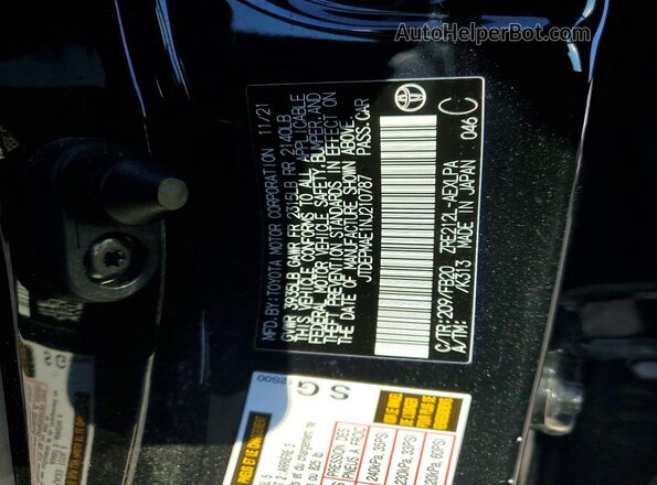 JTDEPMAE1NJ210787 2022 TOYOTA COROLLA Black Engine compartment view