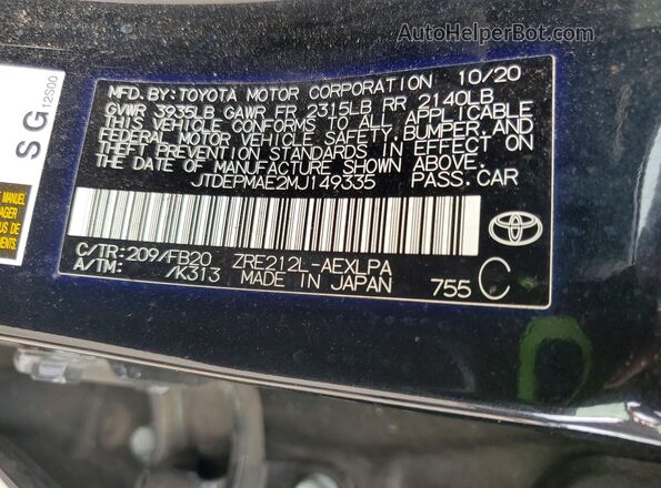 JTDEPMAE2MJ149335 2021 TOYOTA COROLLA Black VIN կոդի պիտակի տեսք